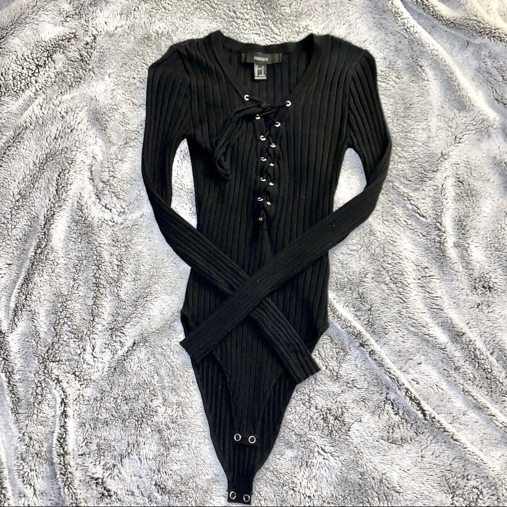 Forever 21 Ribbed Lace Up Body Suit